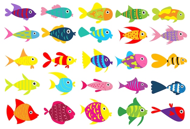 Fish set cartoon flat design  isolated vector