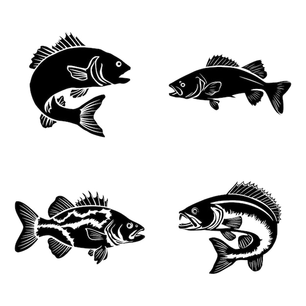 Fish silhouette set black color vector illustration