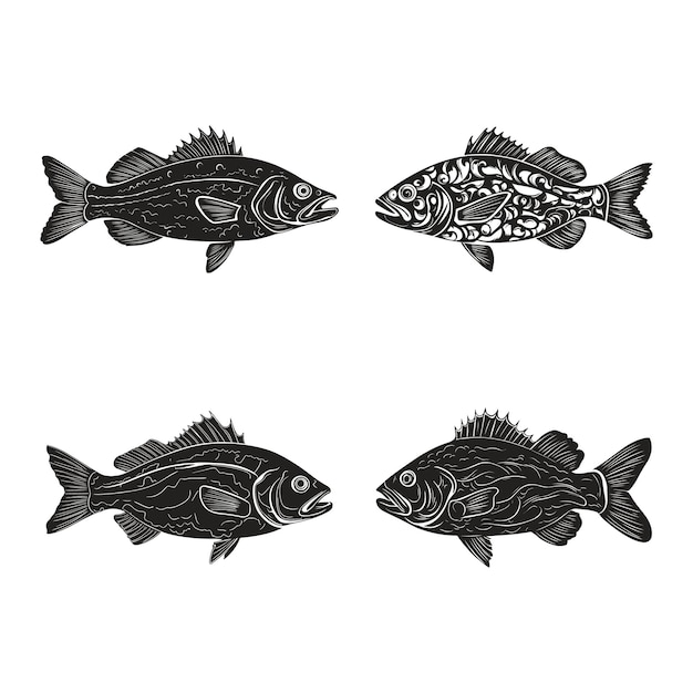 Fish silhouette set black color vector illustration