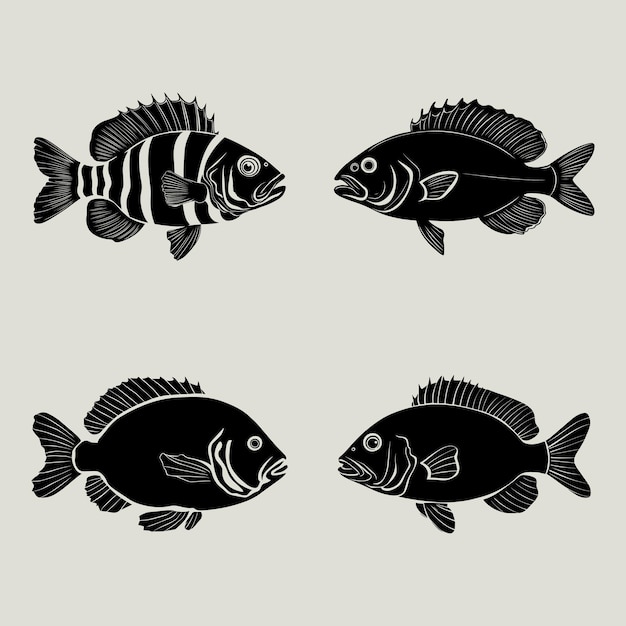 Fish silhouette set black color vector illustration