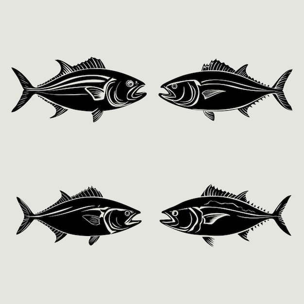 Fish silhouette set black color vector illustration