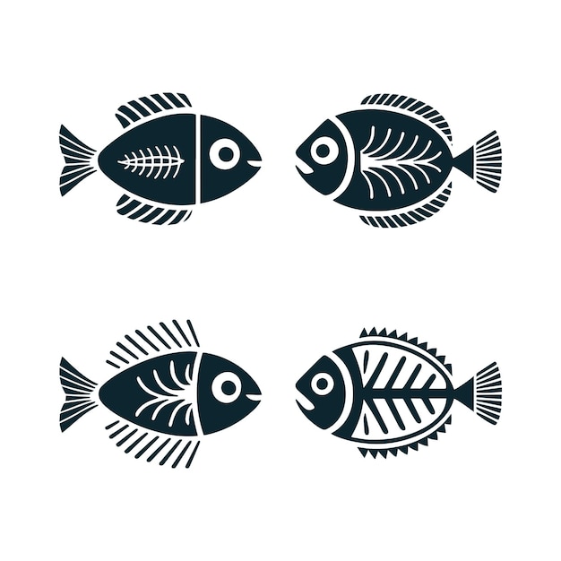 Fish skeleton set silhouette design