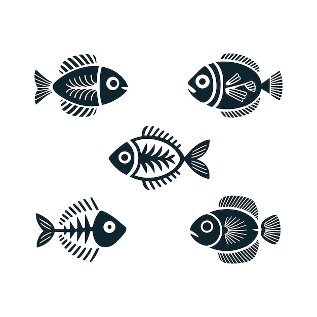 Fish skeleton set silhouette design