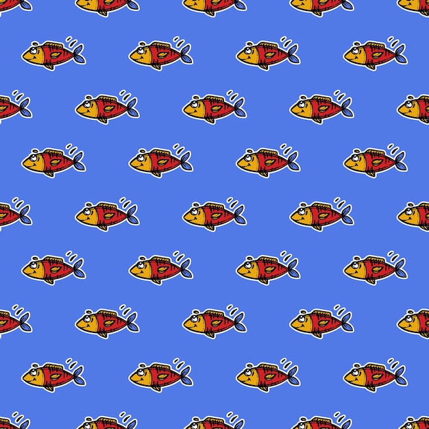 FISH SMILING Cartoon Hand Drawn Sea Seamless Pattern Print