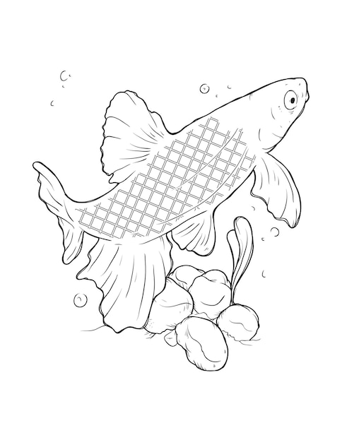 Fish swimming coloring book and coloring page antistress for children and adults black on white