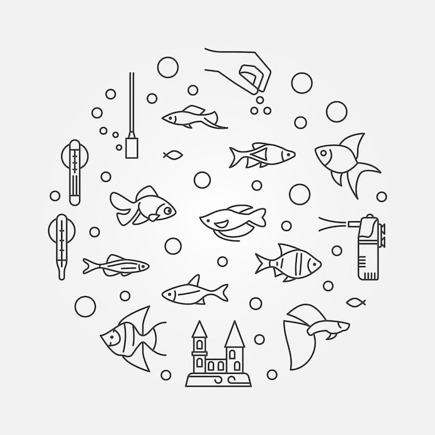 Fish Tank concept vector circular outline illustration or banner