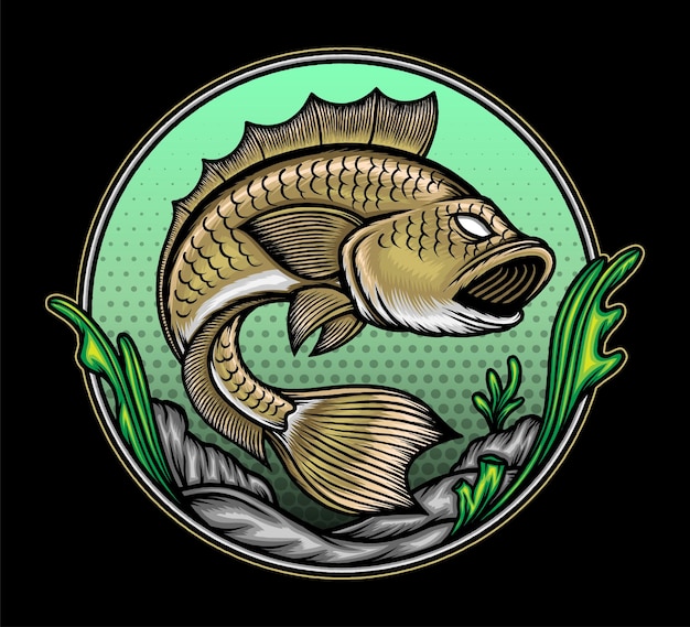 Fish underwater illustration. Premium vector