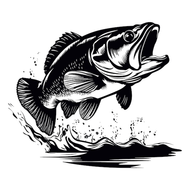 fish vector illustration silhouette laser cutting black and white shape