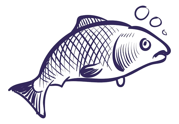 Fish in water Sea animal in sketch style