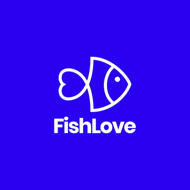 Fish with love tail food aquarium line minimalist logo design vector