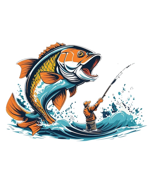 a fish with a man fishing in the water