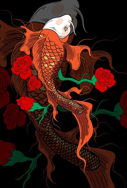 Fish with rose flower vector illustration