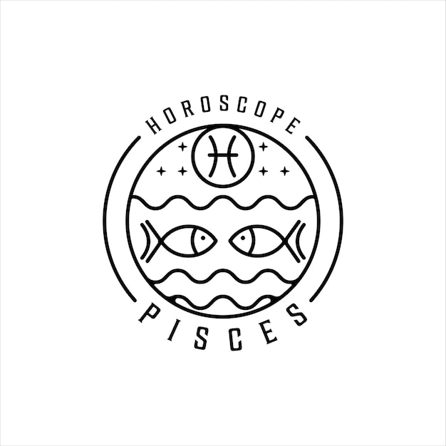 Fish zodiac of pisces logo line art simple minimalist vector illustration template icon design. horoscope sign mysticism and astrology symbol