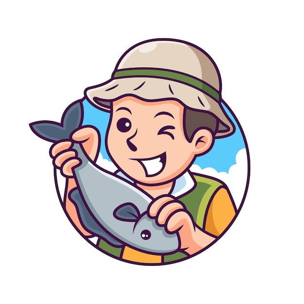 Fisherman Cartoon with Cute Pose. Icon Illustration. Person Icon Concept Isolated