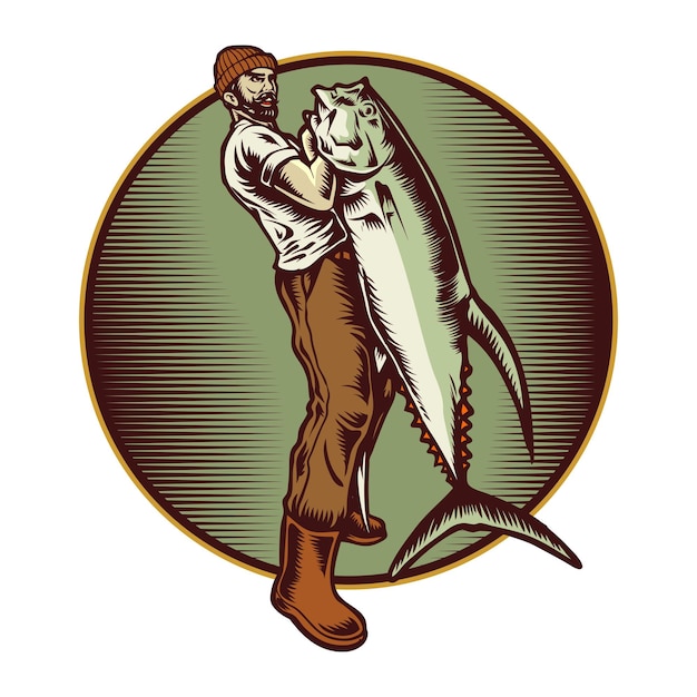 Fisherman catch Fish Illustration