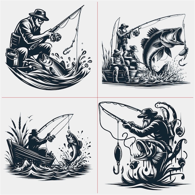 Fisherman catching fish Fathers Day Funny Fishing vector File