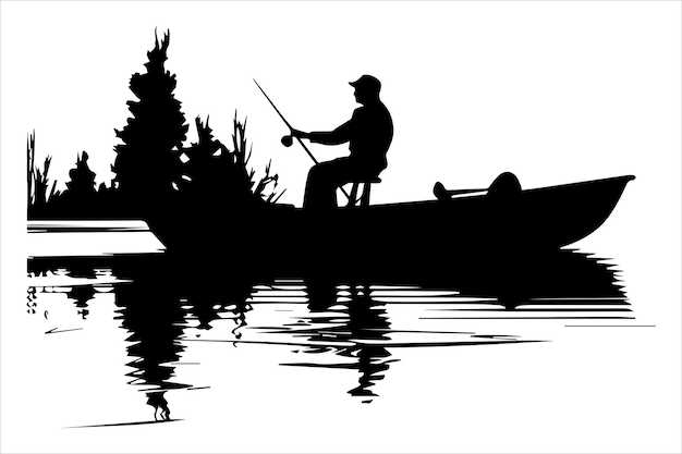 Fisherman fishing silhouette vector illustration