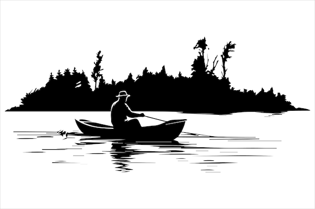 Vector fisherman fishing silhouette vector illustration