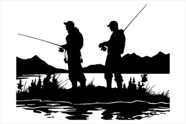 Fisherman fishing silhouette vector illustration