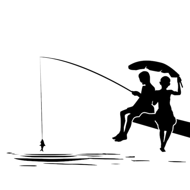 Fisherman with fishing rod and fishing. Fishing vector.