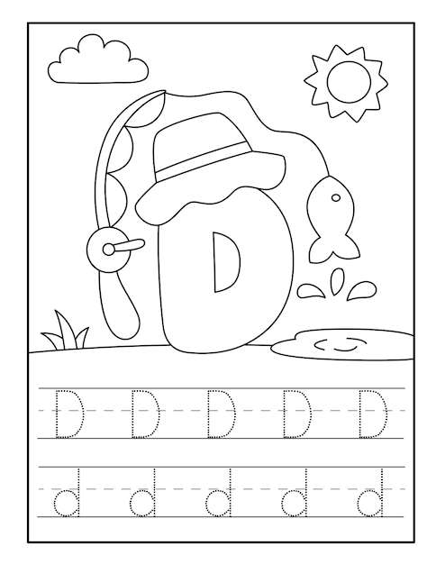 Fishing alphabet coloring pages for toddlers