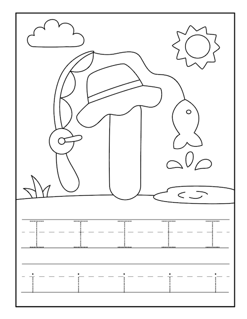 Fishing alphabet coloring pages for toddlers