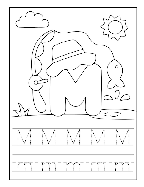 Fishing alphabet coloring pages for toddlers