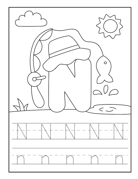 Fishing alphabet coloring pages for toddlers