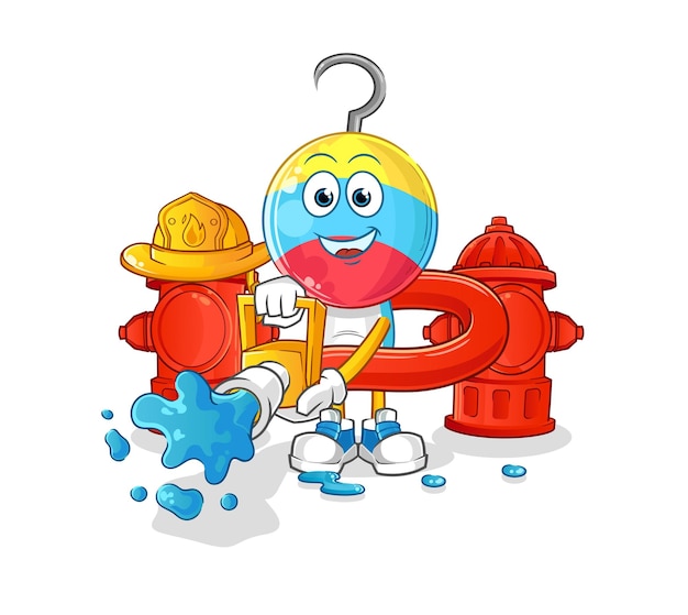 Fishing bait firefighter vector cartoon character