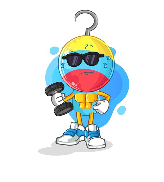 Fishing bait lifting dumbbell vector cartoon character