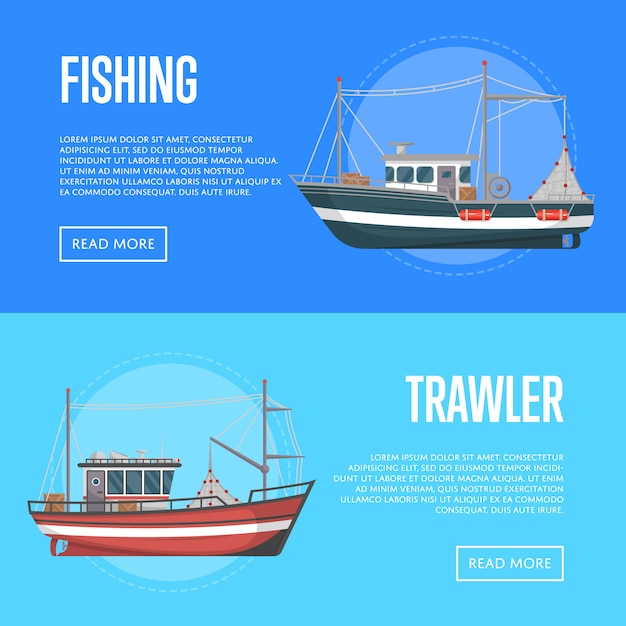 Fishing company banners with trawlers