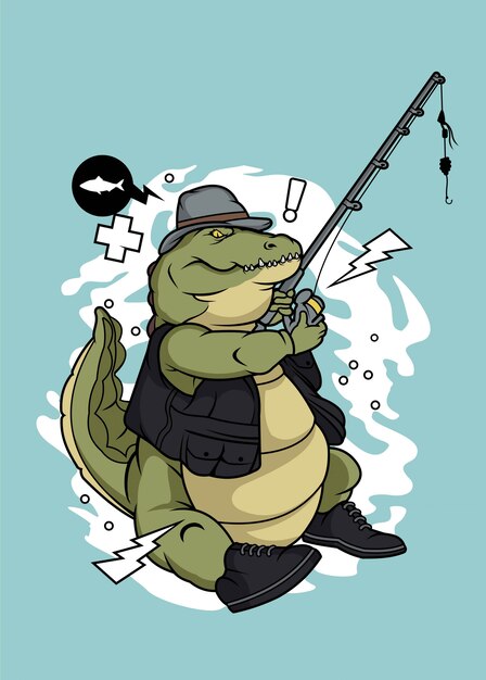 Vector fishing crocodile