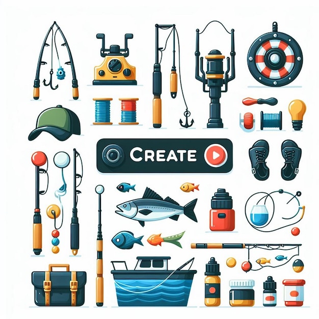 fishing equipment elements Set illustration