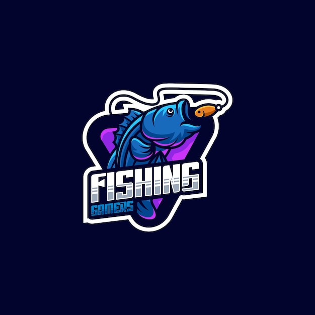 Fishing esport logo design vector flat color