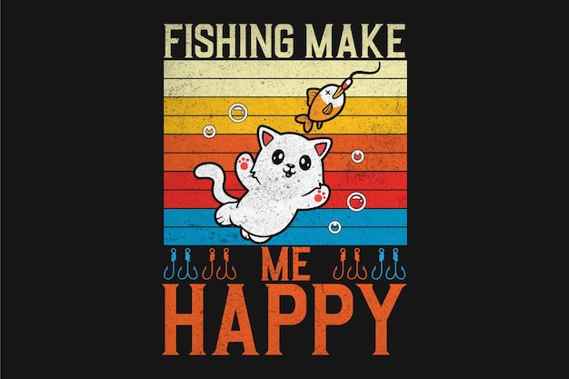 Fishing Funny Cat Premium Vector T shirt