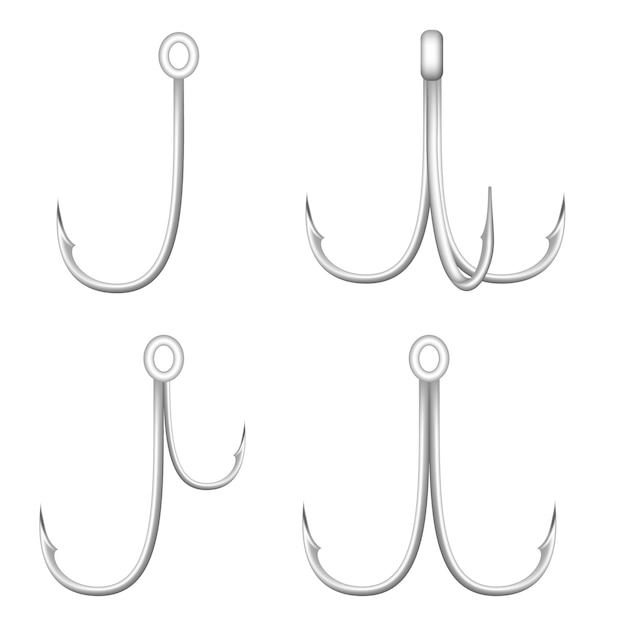 Fishing hook icon set. Realistic set of fishing hook vector icons for web design isolated on white background