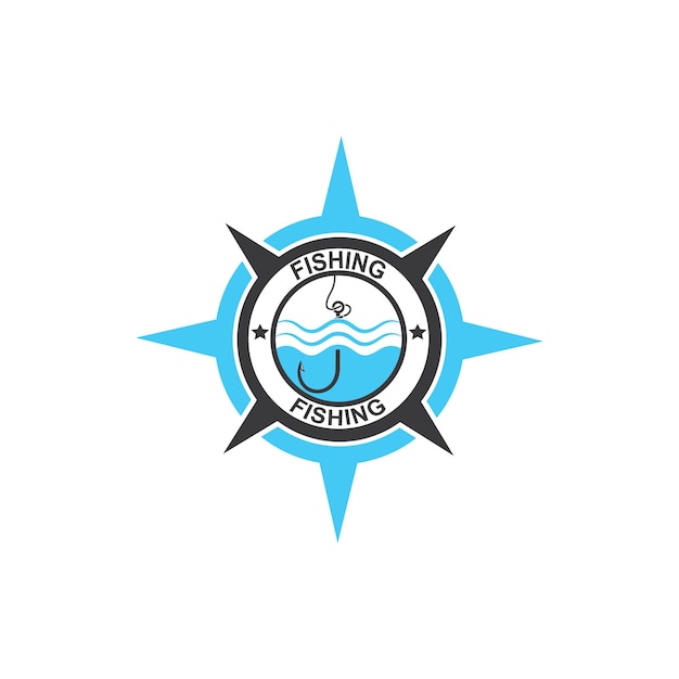 Fishing hook logo icon vector compass concept illustration design