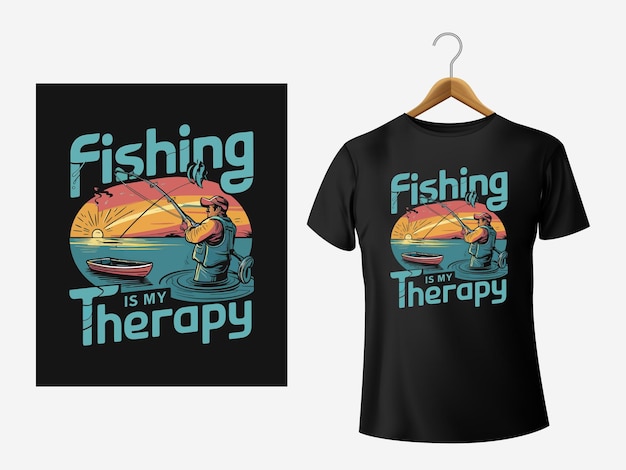 Vector fishing is my therapy fishing lover t shirt design vector illustration template for print