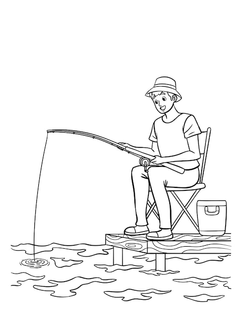 Fishing Isolated Coloring Page for Kids