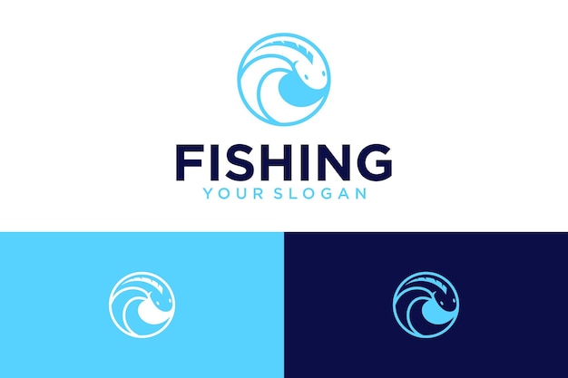 fishing logo design with fish and river