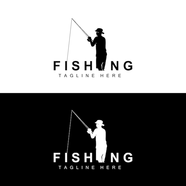 Fishing logo icon vector catch fish on the boat outdoor sunset silhouette design