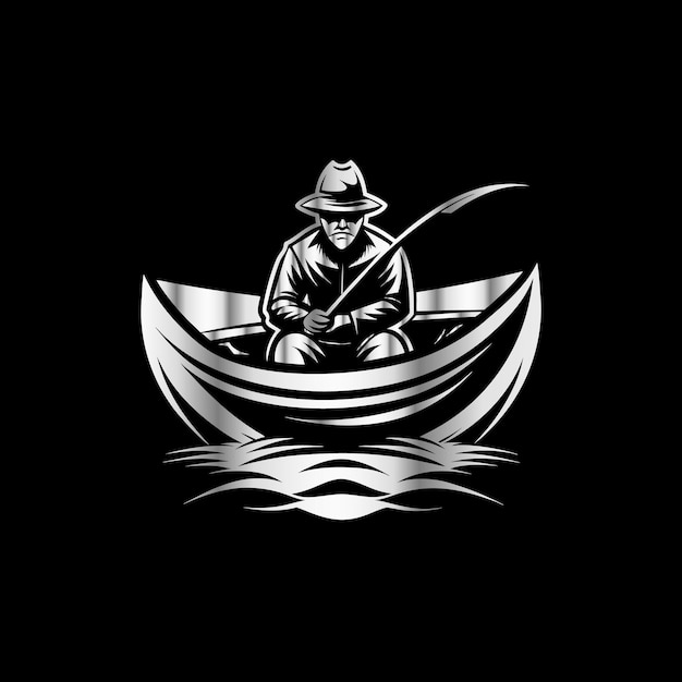 Fishing Logo Vector illustration of a fishing rod and fish on a black background Fishing boat logo