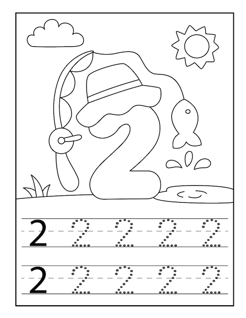 Fishing Number coloring pages for toddlers