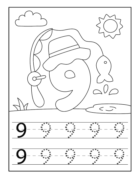 Fishing Number coloring pages for toddlers