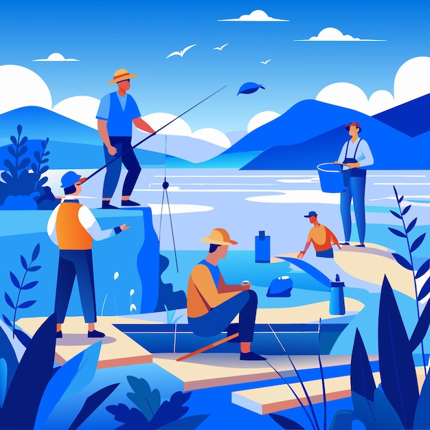 Vector fishing people vector illustration