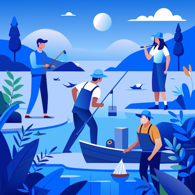 fishing people vector illustration