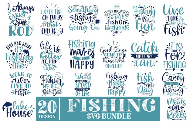 Vector fishing quotes and lettering svg design bundle