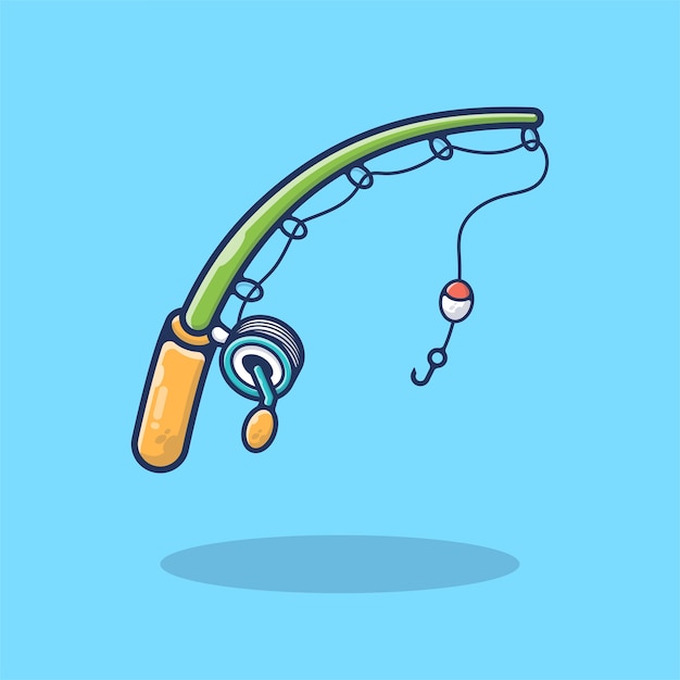 Fishing Rod and Hook   Illustration. Fisherman, Hobby, Wildlife, Fish Catcher. Flat Cartoon Style