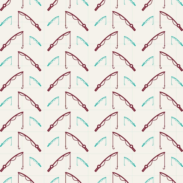 Vector fishing rod icon on graph trendy repeating pattern vector illustration background