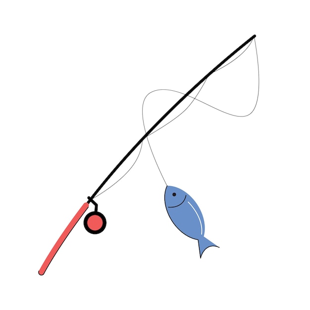 fishing rod with fish isolated vector illustration